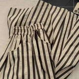 Retro Chic Solid Color Striped Skirt For Women In Summer, High Waisted And Slimming A-line Mid Length Umbrella Skirt Casual OHS8
