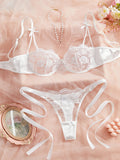 Lady Floral Embroidery Lingerie Set Women Sheer Bra and Brief Underwear Set Satin Sexy Intimates Underwear