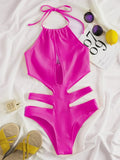2025 New Sexy Halter Women Swimwear One Piece Swimsuit Female Hollow Out Monokini Bather Bathing Suit Summer Beach Wear Bodysuit