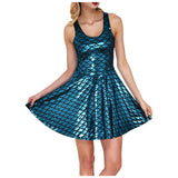 Cocktail Dress Womens Glitter Costume Party Dresses Swing A Line Metallic Shiny Festival Outfit Cosplay Fish Scale Vestidos