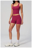 Gym Women Yoga Sets Women Brushed Square Neck Slim Sports Tank Top Fitness Suit Outwear Running High Waist Shorts Tracksuit