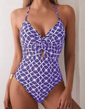 2026 Printed Swimsuit One Piece Halter Hollow Sexy Swimwear Women Bathers Bathing Swimming Swim Suit Padded Beachwear Summer