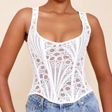 Lace Double Layer Fitted Corset Casaul Style Waist Trainer Mesh Solid Color Hollow Out Backless Suspenders Sleeveless Top CSSX