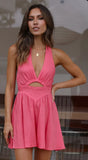 Foridol Cut Out Cotton Linen Short Summer Women's Dress Backless Beach Casual Halter Vestidos V Neck Boho Green New in Dress