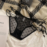 2026 Womens Briefs Sexy Love Mesh Transparent Low Waist Triangle Pants Thin Bow Knot Hollow Breathable Thongs Ruffled Panties