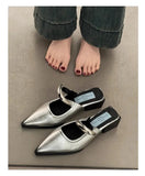 2026 New Summer Women Cover Toe Mules Slippers Fashion Metal Decoration Thick Heel Slide Shoes Comfort Street Style Footwear