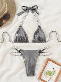 Sexy Halter Shiny Diamond Bikini Women Swimwear Female Swimsuit Two-pieces Bikini Set Brazilian Bathing Suit Swim Beachwear Lady