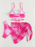 3 Pieces Ombre Lace Up Bikini Swimsuit & Beach Skirt Sexy Swimwear Women 2026 Bathing Swimming Swim Suit Female Summer Beachwear