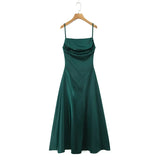 Australian Women's Back-cross-strap Hollow-out Camisole Dress With Chest Pleats Slim-fit Waist And Long Skirt Pure Desire ZJBL