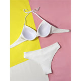 Wrinkled Halter Underwired Bikini Women Swimwear Female Swimsuit Two-pieces Bikini set Mid Waist Bather Bathing Suit Swim V5440