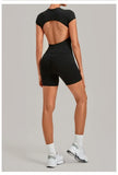 Women's Seamless Yoga Sets Sports Fitness Workout Hip-lifting High Waist Shorts Backless Short-sleeve Vest Suit Gym Training Set