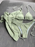 3pcs Sarong Beach Cover Up Skirt Wrinkled Bikini Women Swimwear Female Swimsuit Three-pieces Bikini Set Bathing Suit Swim Lady
