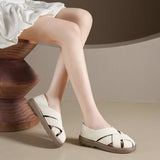 2026 Summer Flat Shoes Women Cross  Hollow Out Breathable Sandals Ladies Soft Sole Slip On Casual