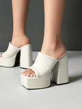 Sexy High Heels Women Slippers Platform 2026 Summer Slides Mules Shoes Leather Black White Red Sandals Large Size Brand