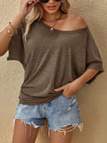 Loose Bat Wing Casual T-Shirt Summer Loose One Shoulder Top