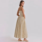 FDYOUI 2026 Summer Floral Print Spaghetti Strap Dress for Woman Elegant Sleeveless High Waist Long Party Evening Dresses Pink