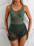 Vintage Black Mesh Skirt One Piece Swimsuit Set 2025 Women Double Strap Slim Tummy Control Swimwear Summer Bathing Suit Monokini