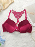 Women's Front Buckle Design Underwear Set Sexy Lace Rear Underwear Pulling Up Bra Black+Wine Red 2-piece Set A2130
