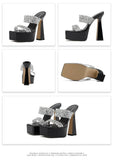 Summer 2026 Crystal Shiny Hollow Out High Heels Women's Sandals Fashion Sexy Size 35-41 Glittering PU Upper Rubber Sole