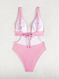 Deep V Neck Cut Out Women Swimwear One Piece Swimsuit Female High Leg Cut Monokini Bather Backless Bathing Suit Swim Beachwear