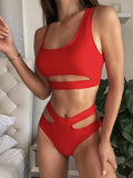 Bikini 2026 Sexy Swimwear Swimsuit Women Solid Hollow High Waist Red Bikinis Set Bathing Suit Beach Bikini Trajes De Bano Mujer
