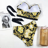 Bikini 2026 Sexy Lace Straps High Waist Swimwear Swimsuit Women Push Up Print Bikini Set Bathing Suit Beach Bikini Taille Haute