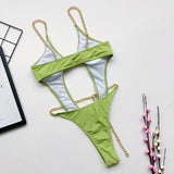 DEKA Chain Swimwear Women's New Hollow Out Metal One-piece Swimsuit High Elasticity Beach Vacation Style Halter Bikini Female