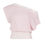 Summer T-shirt lace off-shoulder short-sleeved T-shirt waist fashion versatile top