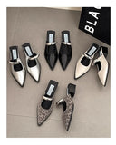 2026 New Summer Women Cover Toe Mules Slippers Fashion Metal Decoration Thick Heel Slide Shoes Comfort Street Style Footwear