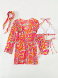 4 PCS Printed With Cover Up Hairband Bikini Female Swimsuit Women Swimwear Four-pieces Bikini set Bather Bathing Suit Swim Lady