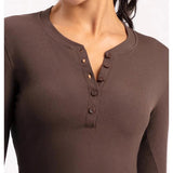 Women's fitness yoga suit, tight fitting long sleeved Henley shirt, running fitness base top