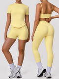 2 Pieces Sportswear Women Yoga Shorts Set Short Sleeve Sports T Shirts High Waist Hip Lifting Running Leggings Fitness Outfits