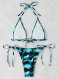 Halter Triangle String Bikinis 2026 Women Sexy Ring Linked Swimsuit Printed Swimwear Female Bathers Bathing Swimming Swim Suit