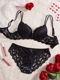 Single of Women's Underwear Set Sexy Lace Patchwork with Push Up Bra Romantic Sheer Women's Panties