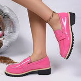Patent Leather Thick Heels Loafers Women Spring New Mixed Color Med Heel Office Pumps Woman Plus Size 43 Slip On Single Shoes