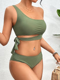 One Shoulder Bikini Set Sexy 2025 Swimsuit Women Solid Padded Swimwear Female Bathers Bathing Swimming Swim Suit Beachwear