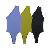 Women's One Shoulder Bodysuit Casual Sleeveless Ribbed Slim Fit Casual Tops Solid Color Pure Desire Vest Bodysuits Charming ZJ17