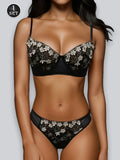 Floral Embroidery curve Lingerie set romantic lace sexy underwire bra & panty 2pcs breathable bralette See-through