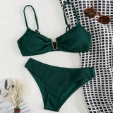 Sexy U-shape Metal Ribbed Jasper Bikinis Sets Two Pieces Thong Swimsuit Swimwear Bathing Suit Beach Outfits Biquini Tankini