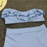 2025 Striped Top Ruffle High Waist Bikini Women Swimwear Female Swimsuit Two-pieces Bikini set Bandeau Bikinis Bathing Suit Swim