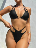 S - XL PU Faux Leather Scrunch Butt Bikini Women Swimwear Female Swimsuit Two-pieces Bikini set Bather Bathing Suit Swim Lady