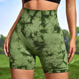 Tie Dye High Waisted Butt Lifting Yoga Shorts for Women, Breathable Sport Shorts with Four-Way Stretch - Gym, Running, Workout