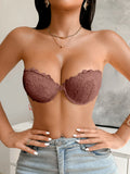 Lace Strapless Women Bra Sexy Front Clasp Push Up Bra Invisible Non-Slip Fashion Lace Bra Women