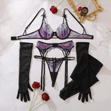 Toucheart Erotic Lingerie Fashionable Bow Accessories Contrasting Color Embroidery Hollow Slim Fit Women Sexy Lingerie Split Set