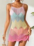 2025 New Colorful Hollow Out Crochet Knitted Tunic Beach Cover Up Cover-ups Beach Dress Beach Wear Beachwear Female Women K6522