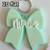Single Acrylic Bow Keychain, Personalized Scalloped Bow Name Tag, Custom Name Plate, Pretty Bow Bag Charm – 1 Piece