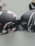 1 set High Quality Women's black bra Floral Print Bra and Panty Set Full Cup Support Elegant Summer Style  A2135