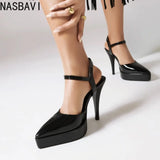 NASBAVI Women's Stilettos Platform Pointed Toe Pumps Shoes High Heels Pumps Ankle Strap Shoes Sexy Party Comfy Women Shoes