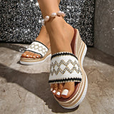 Bohemian Style Wedges Sandals for Women 2026 Summer High Heels Platform Slippers Woman Plus Size 43 Thick Sole Rome Sandals