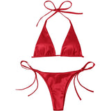 Sexy Satin Halter Brazilian Padded Bikini Female Swimsuit Women Swimwear Two-Pieces Bikini Set Bather Bathing Suit Swim V4966S